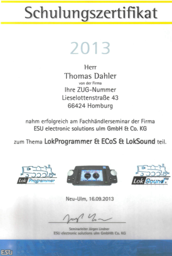 Fachhndlerschulung - ESU Electronic 2013 -